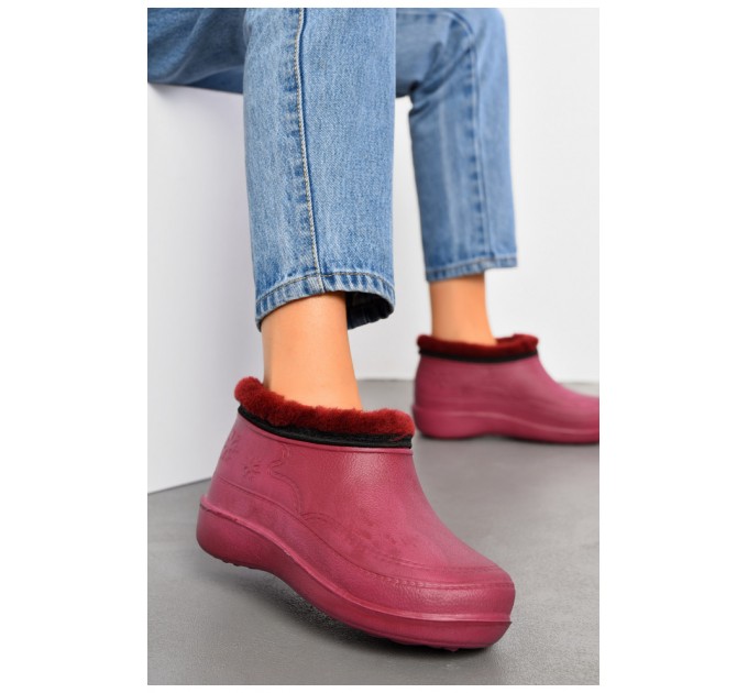 Галоши женские на меху бордового цвета 194028L