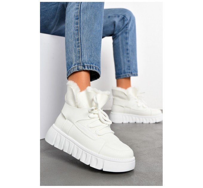 Ботинки женские зимние белого цвета на меху 194114L