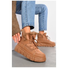 Черевики жіночі зимові темно-бежевого кольору на хутрі 194115L