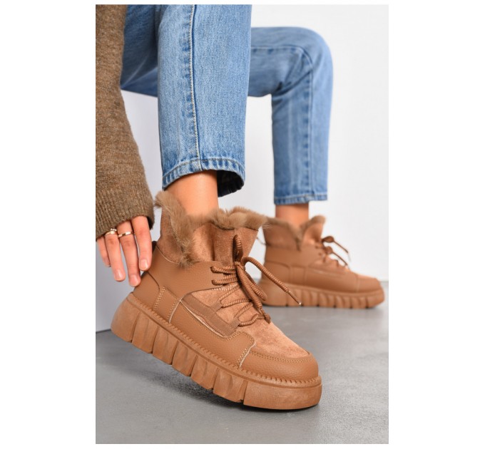 Черевики жіночі зимові темно-бежевого кольору на хутрі 194115L