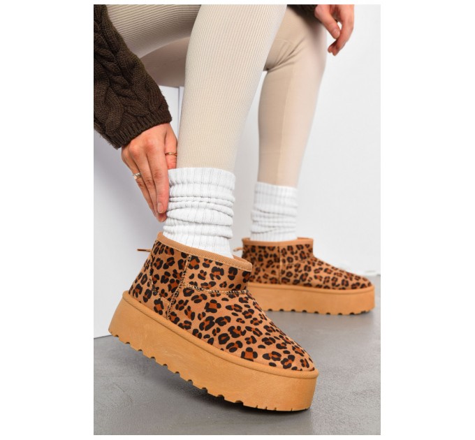 Уггі жіночі на хутрі бежевого кольору леопардові 194208L
