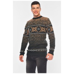 Светр чоловічий коричневого кольору з принтом 194426L Светр чоловічий коричневого кольору з принтом 194426L