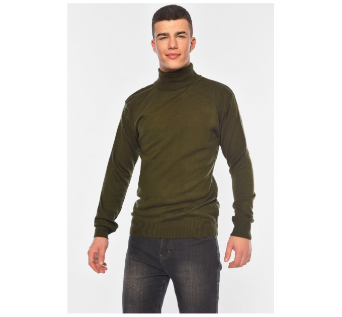 Светр чоловічий однотонний темно-зеленого кольору 194500L