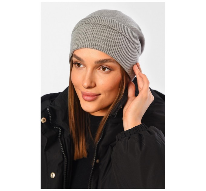 Шапка женская демисезонная серого цвета 194588L