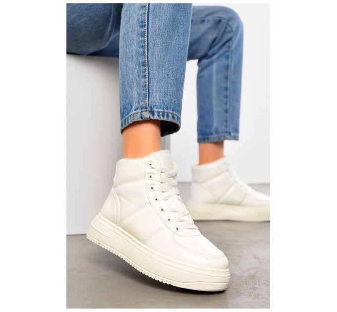 Дутики жіночі на хутрі білого кольору 195195L