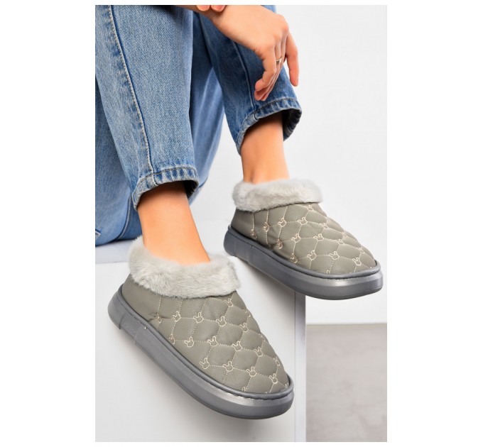 Угги женские укороченные эко кожа серого цвета 195666L