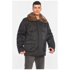 Куртка мужская полубатальная еврозима с натуральным мехом черного цвета 195688L