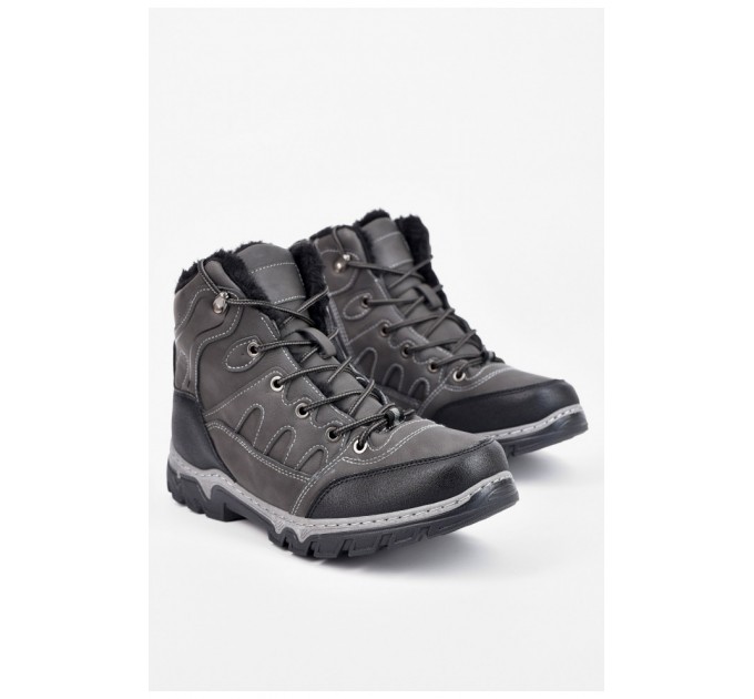 Ботинки мужские зимние на меху серого цвета 195983L