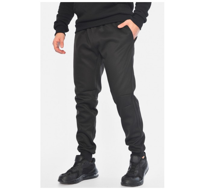 Спортивні штани чоловічі на штучному хутрі чорного кольору 196156L