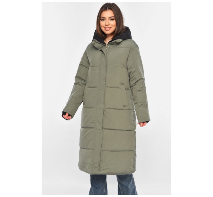 Куртка жіноча подовжена зима зеленого кольору 196305L