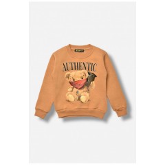 Свитшот детский зимний на флисе светло-коричневого цвета 196562L