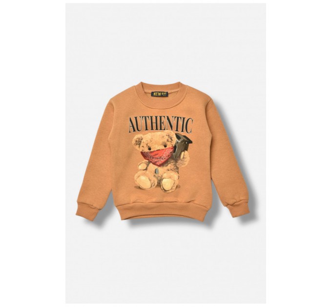 Свитшот детский зимний на флисе светло-коричневого цвета 196562L