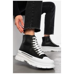 Кеды женские высокие черно-белого цвета на шнуровке 197161L.