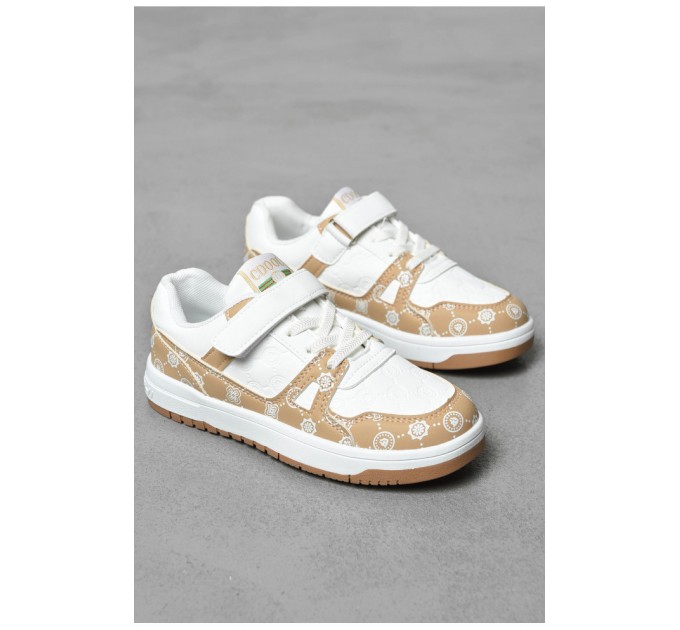 Кросівки дитячі білого кольору з бежевими вставками 198738L