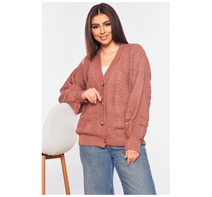 Жіночий кардиган однотонний темно-рожевого кольору 199648L