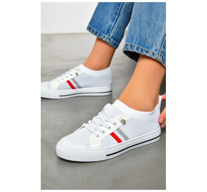 Кеди жіночі білого кольору на шнурівці текстиль 200893L