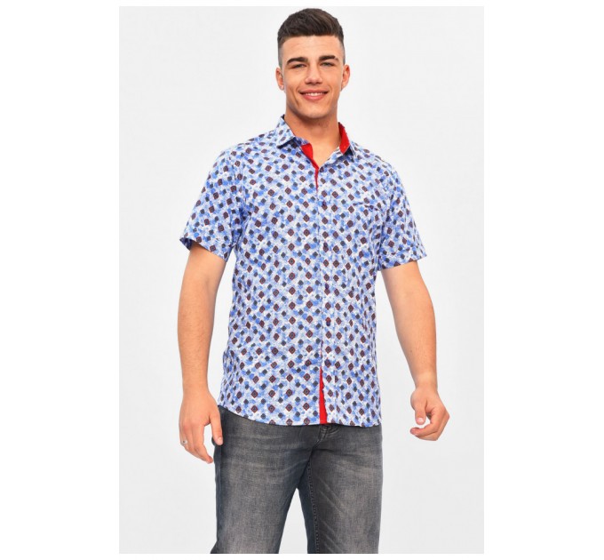 Мужская рубашка синего цвета с принтом 201374L