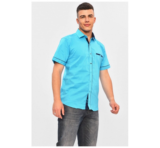 Сорочка чоловіча блакитного кольору з принтом 201375L
