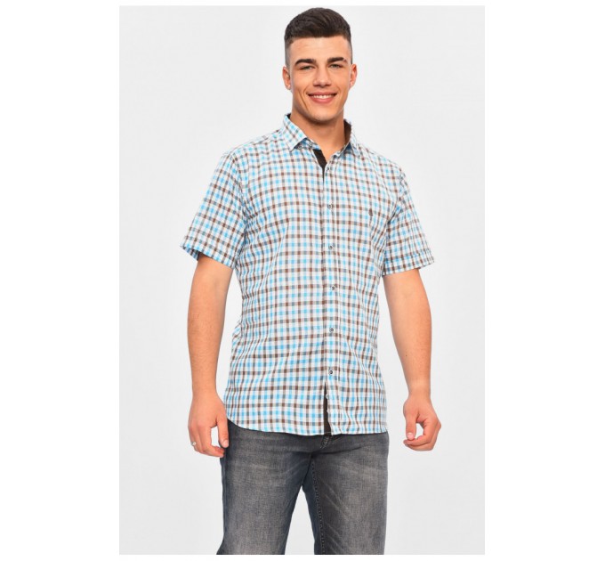 Сорочка чоловіча блакитного кольору з принтом 201455L