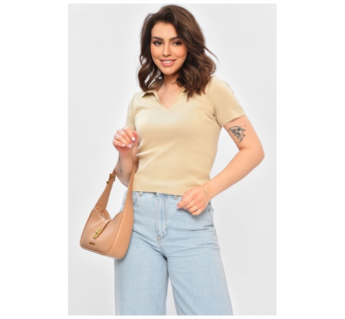 Женская футболка однотонная светло-бежевого цвета 202007L