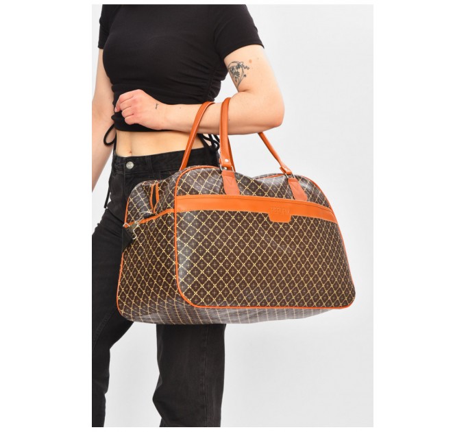 Сумка дорожня унісекс екошкіра коричневого кольору з принтом 202940L