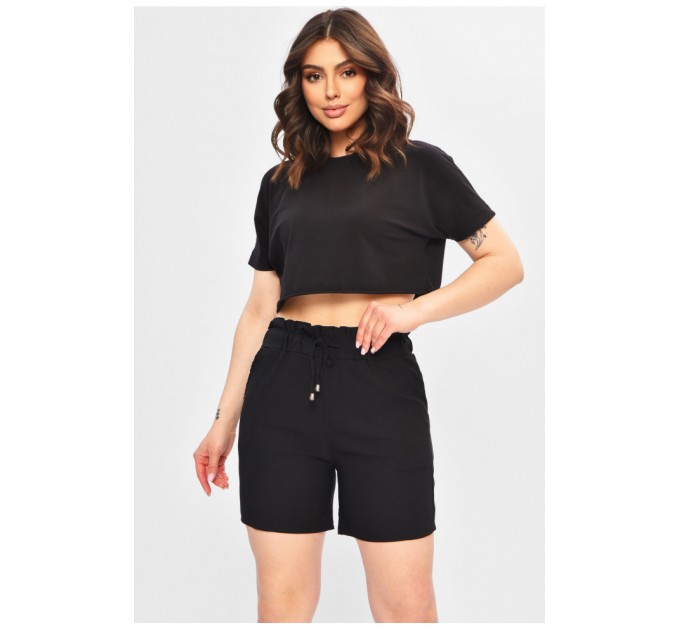 Шорты женские однотонные черного цвета 203001L