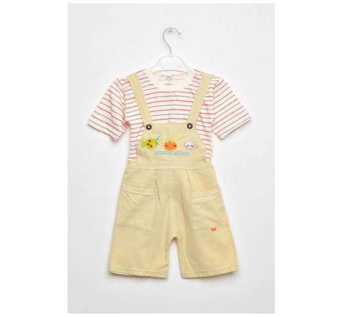 Костюм дитячий для хлопчика бежевого кольору з картузом 203041L