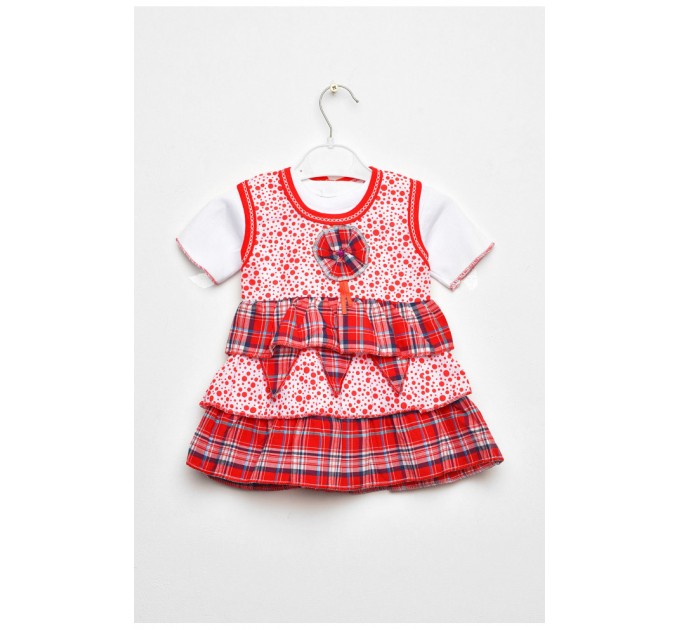 Костюм дитячий для дівчинки червоного кольору сарафан+футболка 203137L