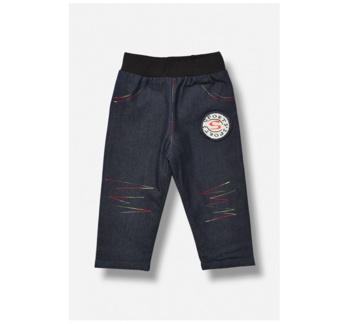 Джинсы детские для мальчика темно-синего цвета зима на меху 203465L