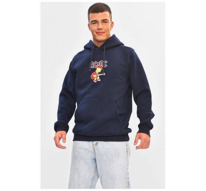 Худі чоловіче на флісі темно-синього кольору з принтом 205035L