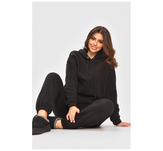 Спортивний костюм жіночий на флісі чорного кольору 205055L