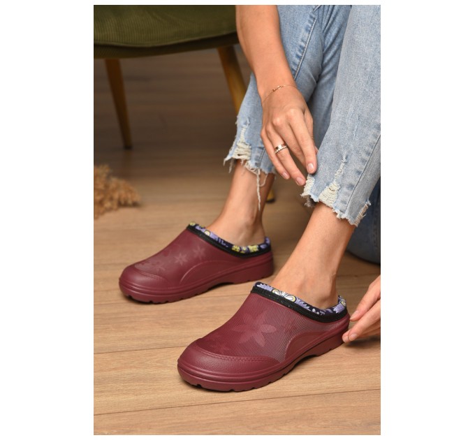 Галоши женские без задника утепленные бордового цвета 205164L