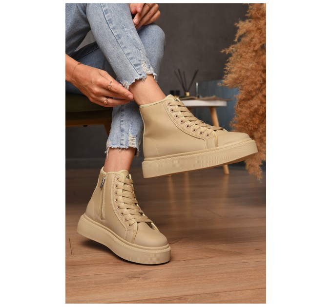 Черевики жіночі демісезонні бежевого кольору 205242L