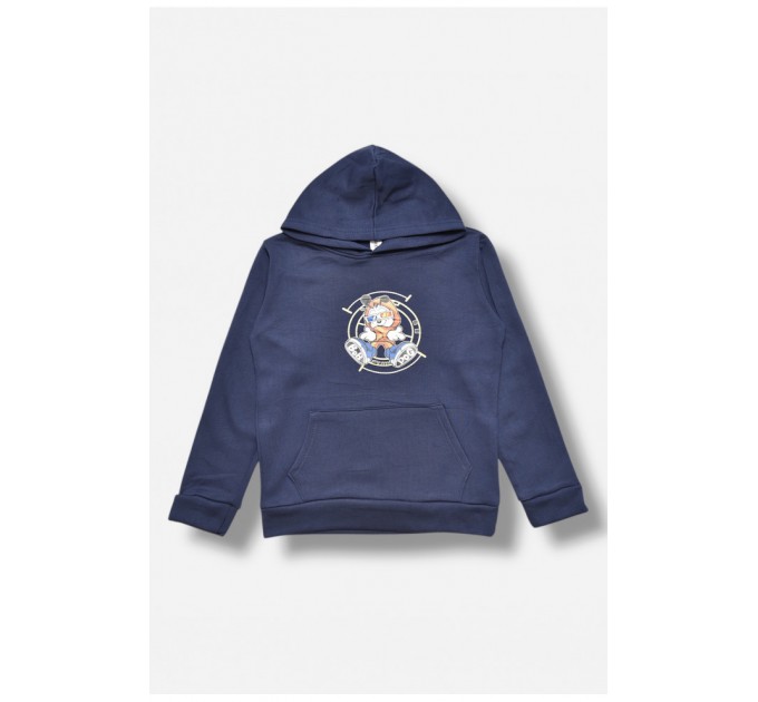 Свитшот детский для мальчика на флисе темно-синего цвета 206002L