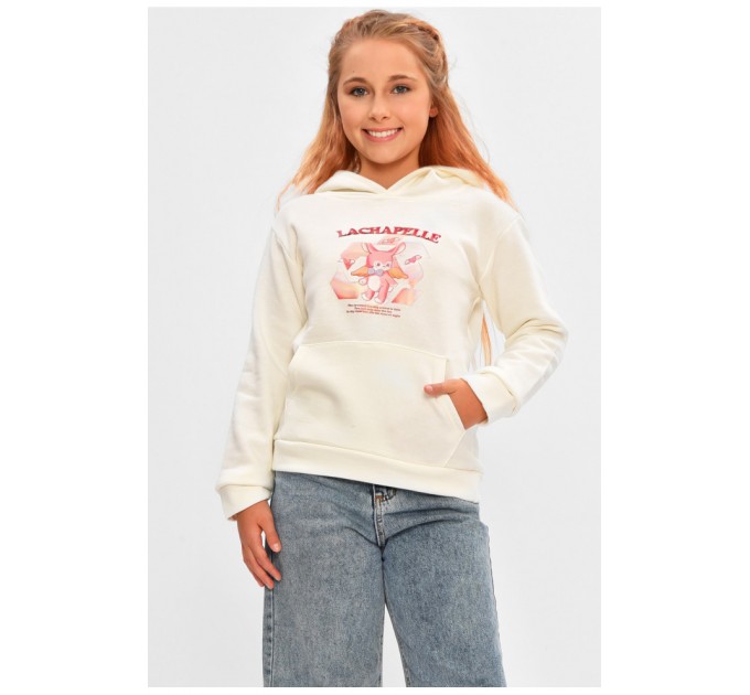 Свитшот детский для девочки на флисе молочного цвета 206027L