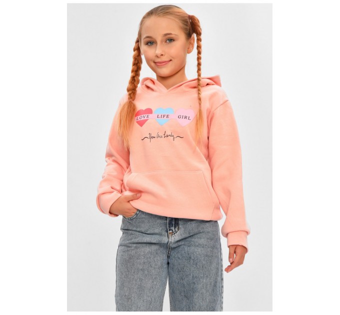 Свитшот детский для девочки на флисе розового цвета 206028L