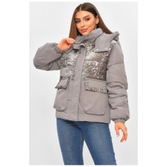 Куртка жіноча демісезонна з паєтками сірого кольору 206111L