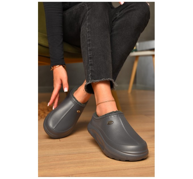 Галоши женские без задника утепленные серого цвета 206279L