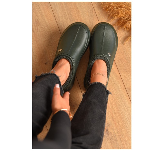 Калоші жіночі без задника утеплені темно-зеленого кольору 206281L