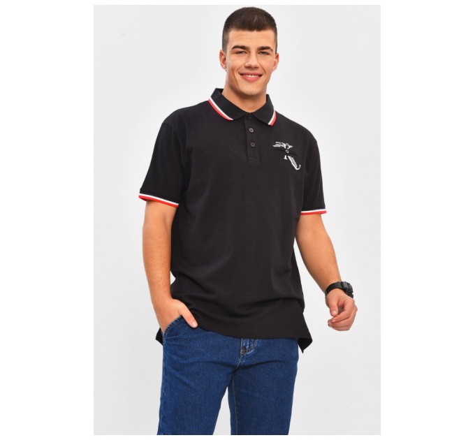 Футболка чоловіча поло чорного кольору з принтом 206314L