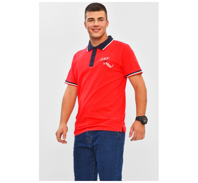 Футболка чоловіча поло червоного кольору з принтом 206315L