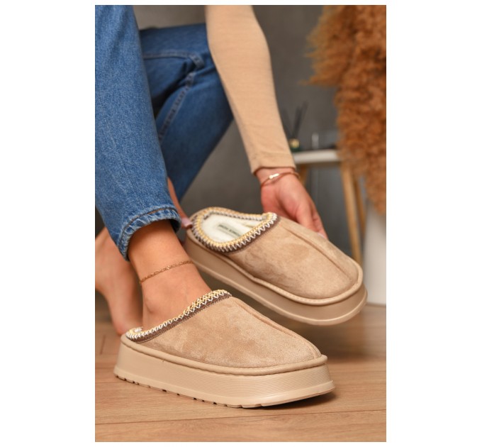 Домашні капці жіночі на хутрі молочного кольору 206353L