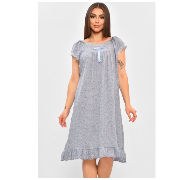 Ночная женская рубашка полубатальная голубого цвета с принтом 206459L