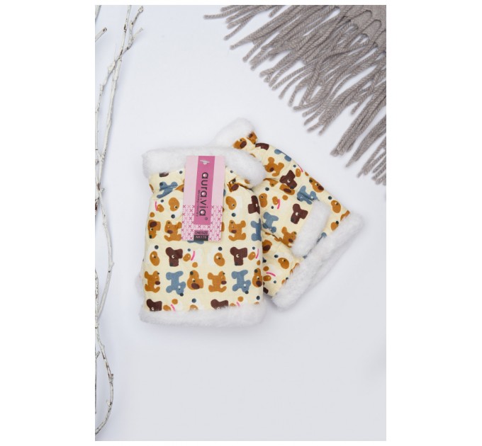 Митенки детские для девочки молочного цвета с принтом на 9-12 лет 152743L