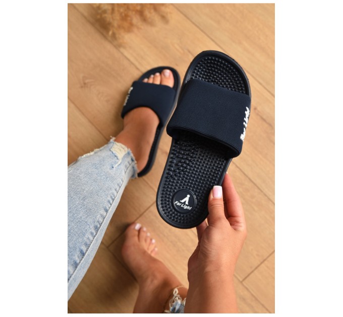 Шльопанці жіночі темно-синього кольору текстиль 160070L