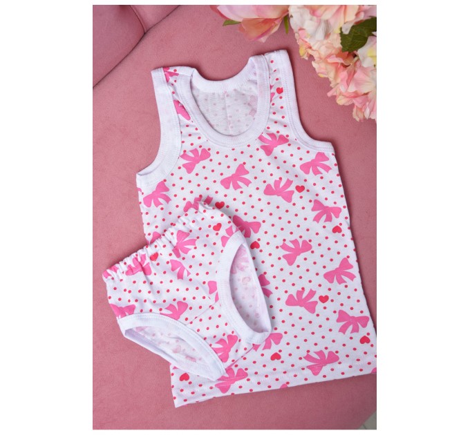 Комплект детский для девочки майка+трусики белого цвета с бантиками 162644L