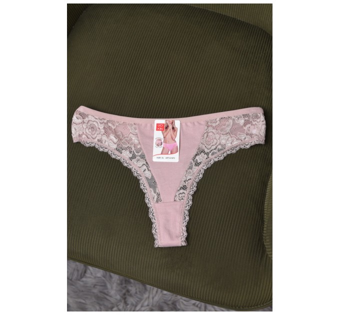 Стрінги жіночі з гіпюром пудрового кольору 169663L