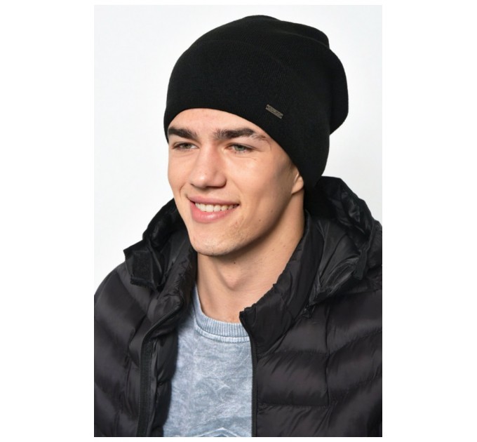 Мужская шапка на флисе черного цвета 170037L