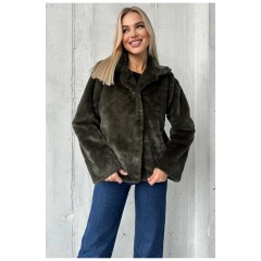 Шубка жіноча з штучного хутра кольору хакі 171192L