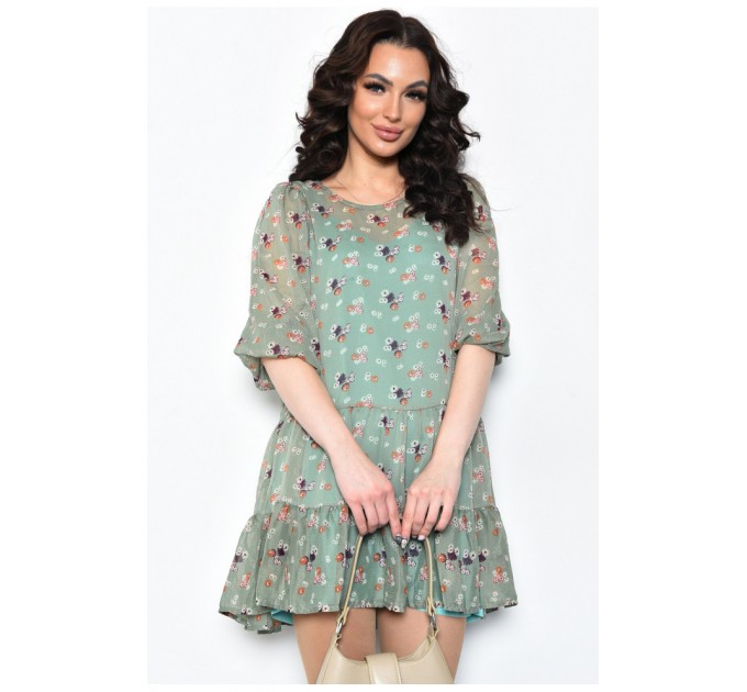 Сукня жіноча шифонова оливкового кольору в квіточку 171524L